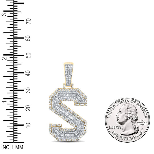 1.82 Ctw Natural Diamond Block Letter Initial Alphabet S Pendant in 10k Two-tone Gold