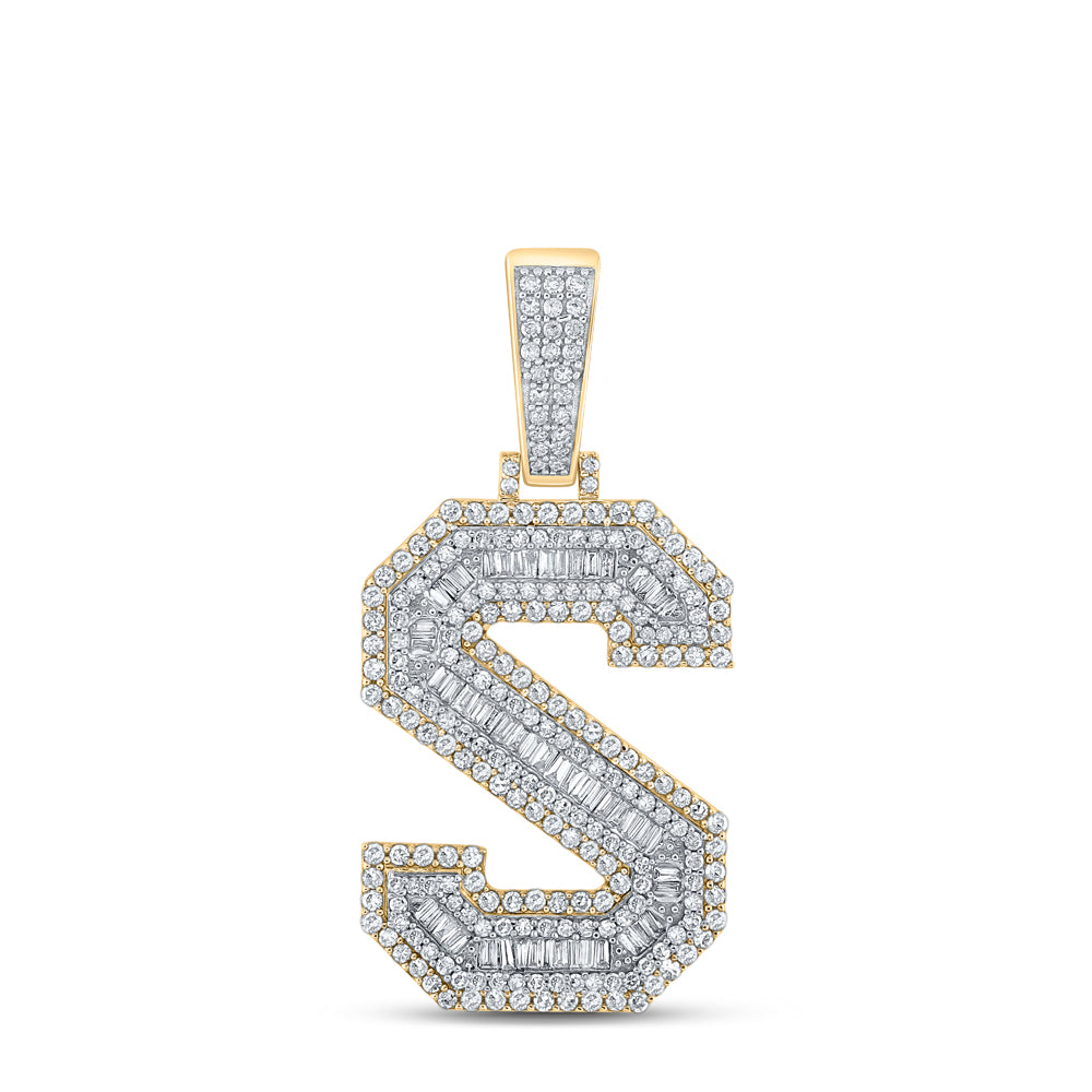 1.82 Ctw Natural Diamond Block Letter Initial Alphabet S Pendant in 10k Two-tone Gold