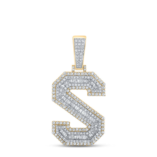 1.82 Ctw Natural Diamond Block Letter Initial Alphabet S Pendant in 10k Two-tone Gold