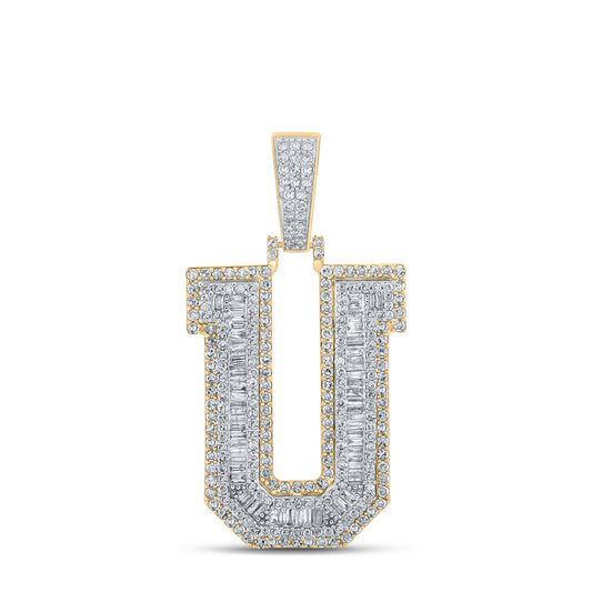 1.92 Ctw Natural Diamond Block Letter Initial Alphabet U Pendant in 10k Two-tone Gold