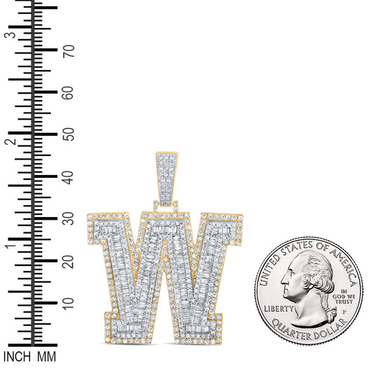 3.1 Ctw Natural Diamond Block Letter Initial Alphabet W Pendant in 10k Two-tone Gold