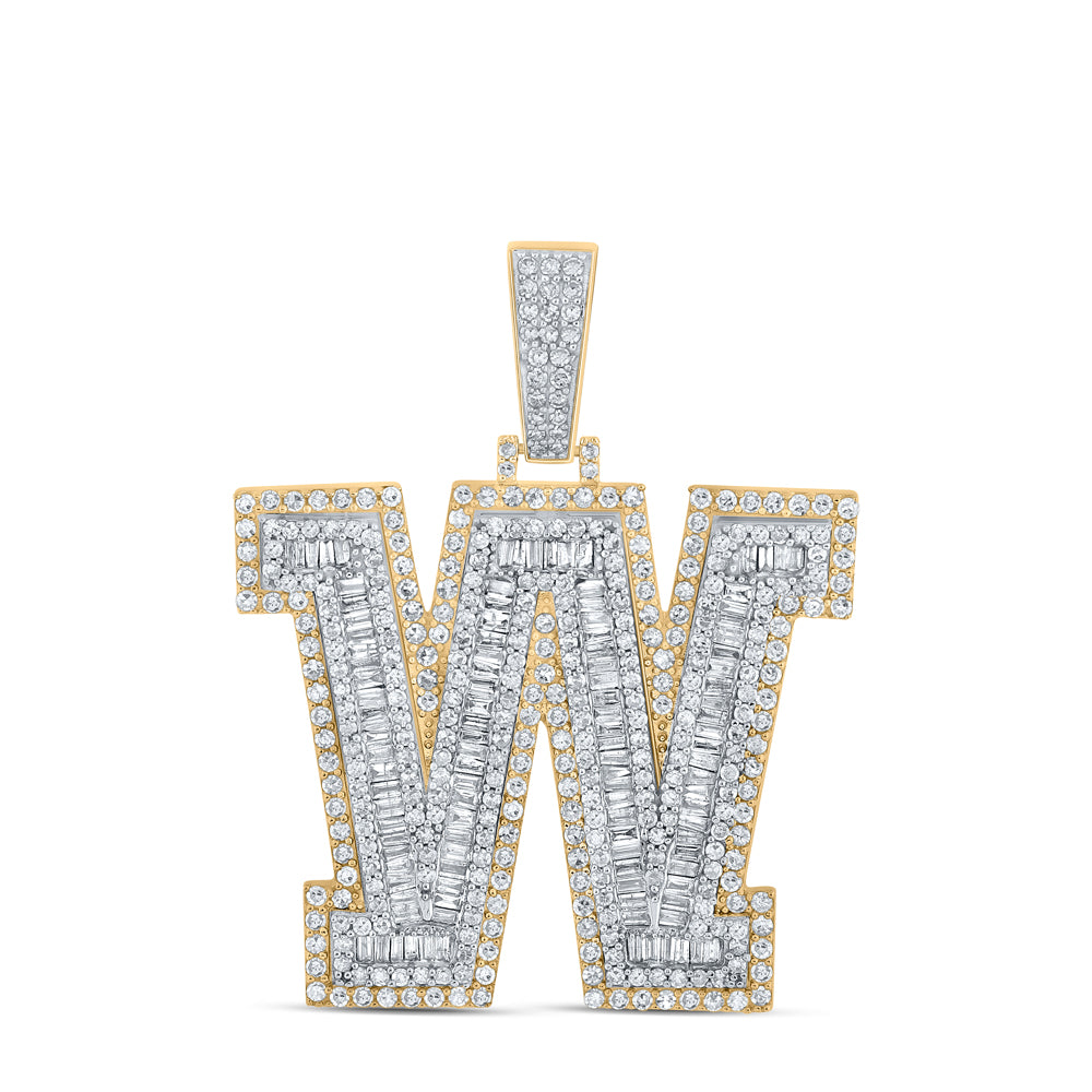 3.1 Ctw Natural Diamond Block Letter Initial Alphabet W Pendant in 10k Two-tone Gold