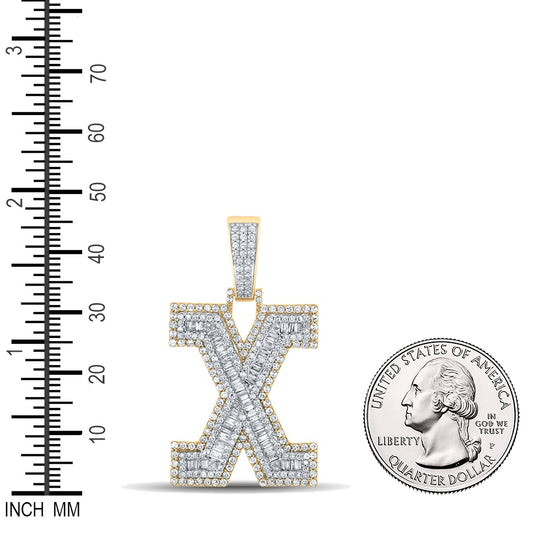 1.97 Ctw Natural Diamond Block Letter Initial Alphabet X Pendant in 10k Two-tone Gold