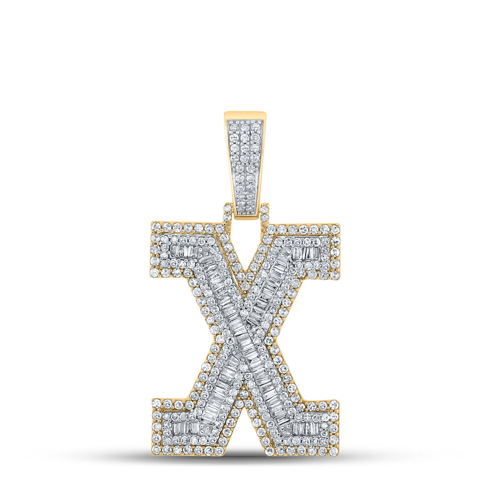 1.97 Ctw Natural Diamond Block Letter Initial Alphabet X Pendant in 10k Two-tone Gold
