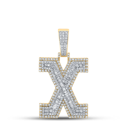 1.97 Ctw Natural Diamond Block Letter Initial Alphabet X Pendant in 10k Two-tone Gold