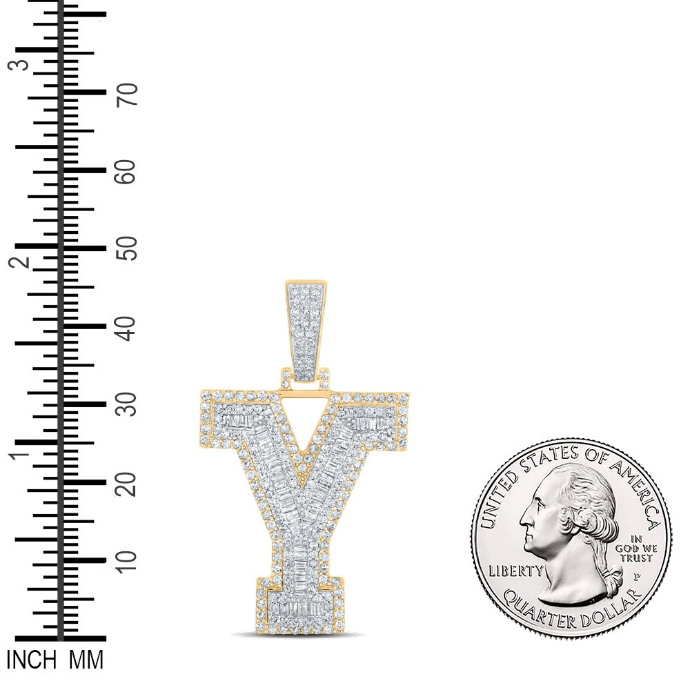 1.61 Ctw Natural Diamond Block Letter Initial Alphabet Y Pendant in 10k Two-tone Gold