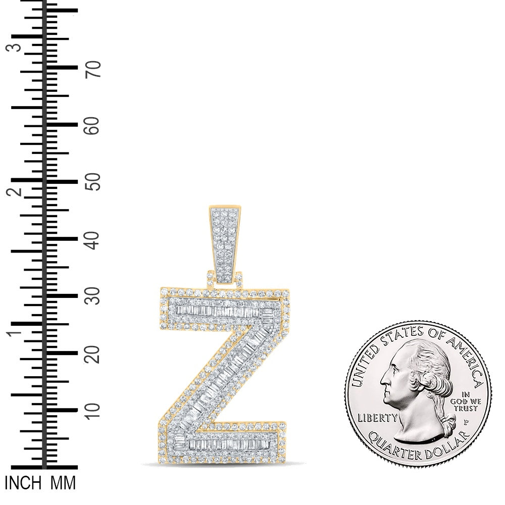 1.89 Ctw Natural Diamond Block Letter Initial Alphabet Z Pendant in 10k Two-tone Gold