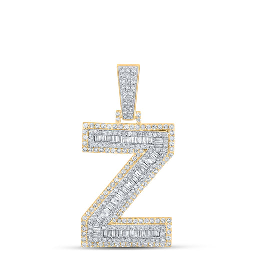 1.89 Ctw Natural Diamond Block Letter Initial Alphabet Z Pendant in 10k Two-tone Gold