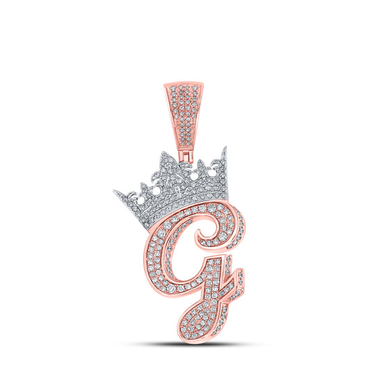 1.39 Ctw Natural Diamond Crown Initial Letter Alphabet G Pendant in 10k Two-tone Gold