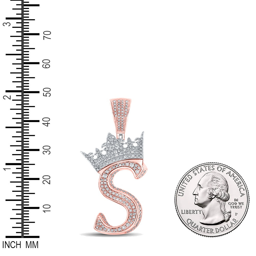 1.2 Ctw Natural Diamond Crown Initial Letter Alphabet S Pendant in 10k Two-tone Gold