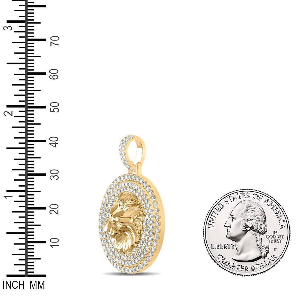 2.56 Ctw Natural Diamond Lion KIng Head Medallion Pendant in 10k Yellow Gold