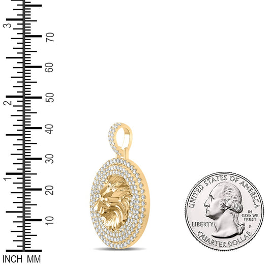 2.56 Ctw Natural Diamond Lion KIng Head Medallion Pendant in 10k Yellow Gold