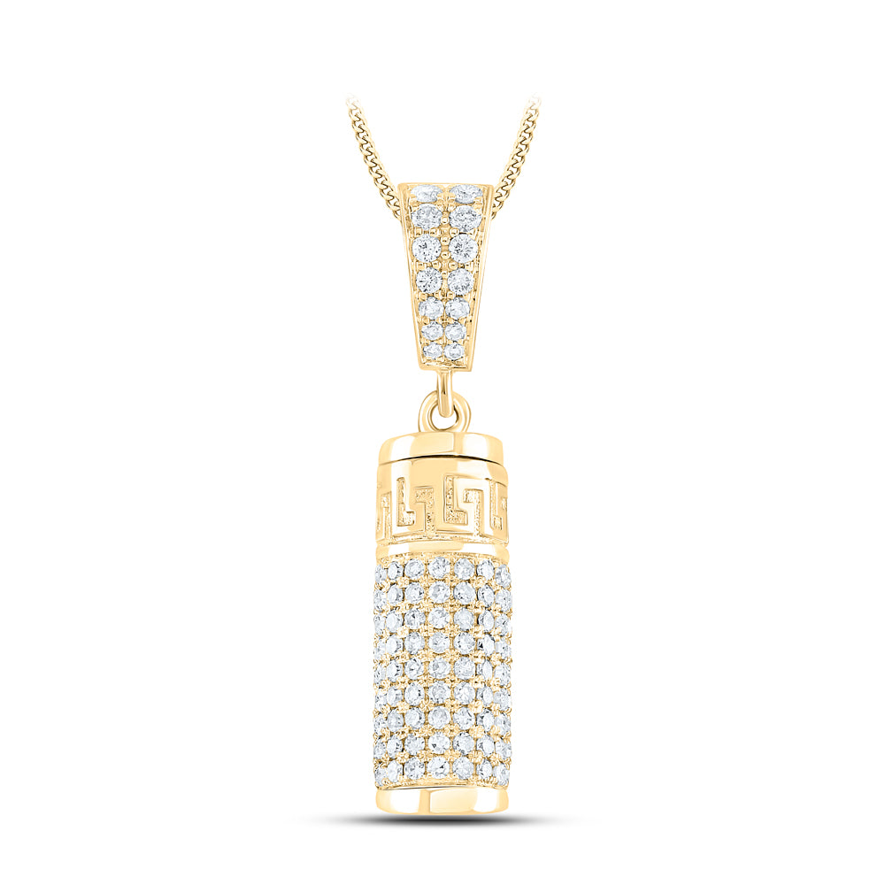 1.1 Ctw Natural Diamond Cylinder Pill Vial Pendant in 10k Yellow Gold
