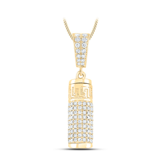 1.1 Ctw Natural Diamond Cylinder Pill Vial Pendant in 10k Yellow Gold