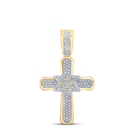 0.33 Ctw Natural Diamond Cross Religious Pendant in 10k Yellow Gold