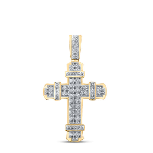 0.5 Ctw Natural Diamond Hiphop Cluster Cross Religious Pendant in 10k Yellow Gold