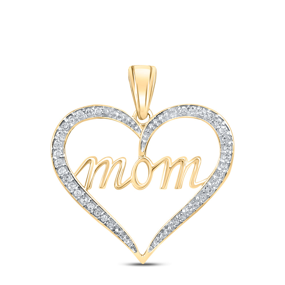 0.1 Ctw Natural Diamond Open Heart Mom Mothers Day Pendant in 10k Yellow Gold