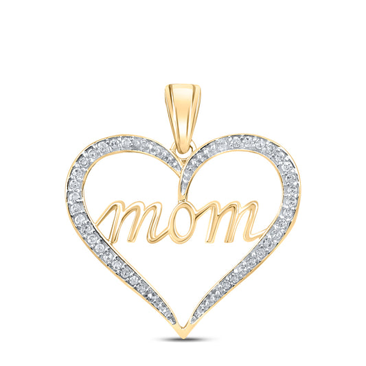 0.1 Ctw Natural Diamond Open Heart Mom Mothers Day Pendant in 10k Yellow Gold