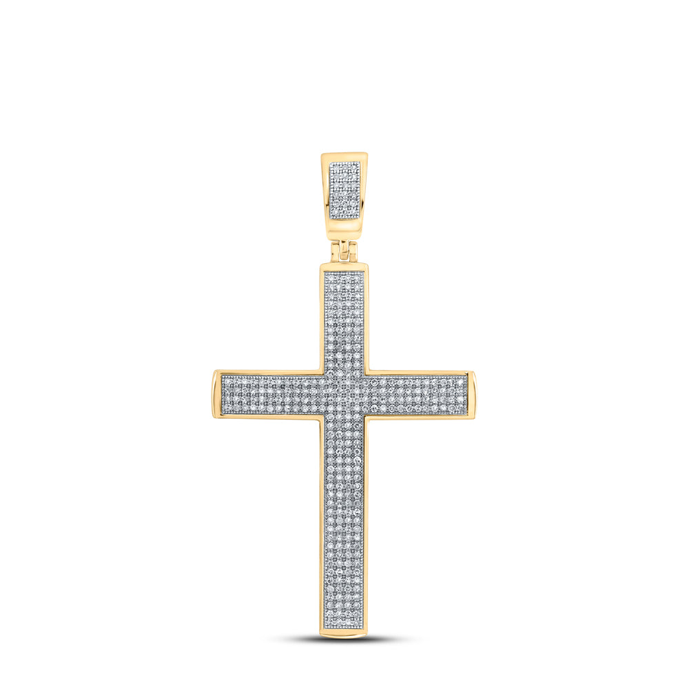 0.75 Ctw Natural Diamond Hiphop Cross Religious Pendant in 10k Yellow Gold