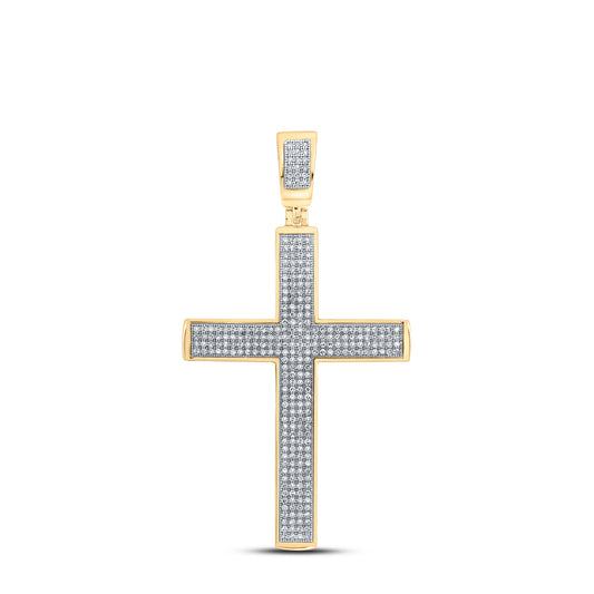 0.75 Ctw Natural Diamond Hiphop Cross Religious Pendant in 10k Yellow Gold