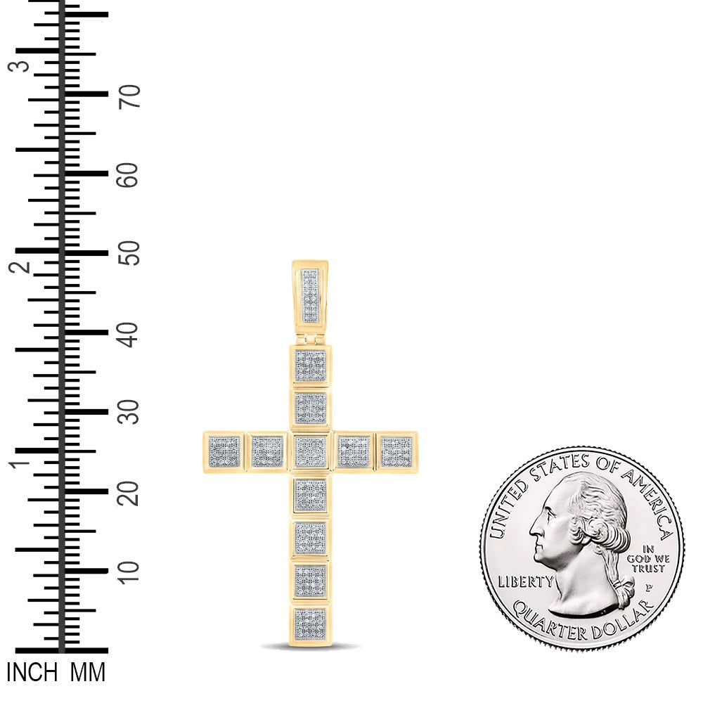 0.6 Ctw Natural Diamond Cluster Cross Religious Pendant in 10k Yellow Gold
