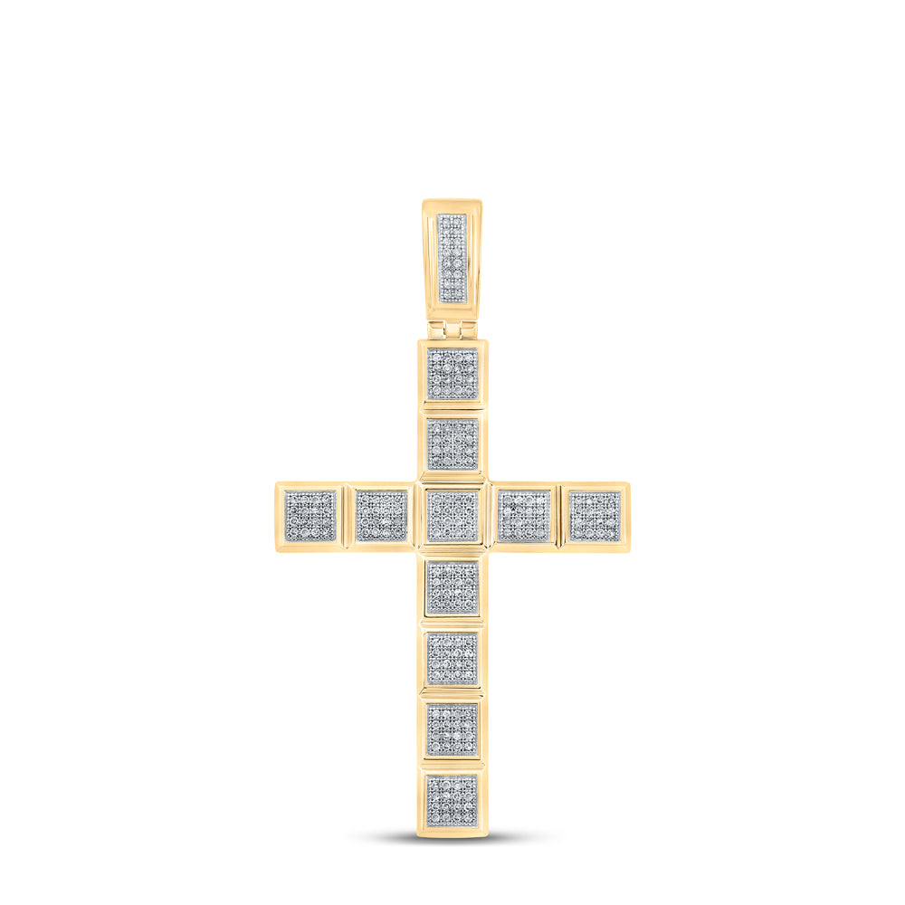 0.6 Ctw Natural Diamond Cluster Cross Religious Pendant in 10k Yellow Gold