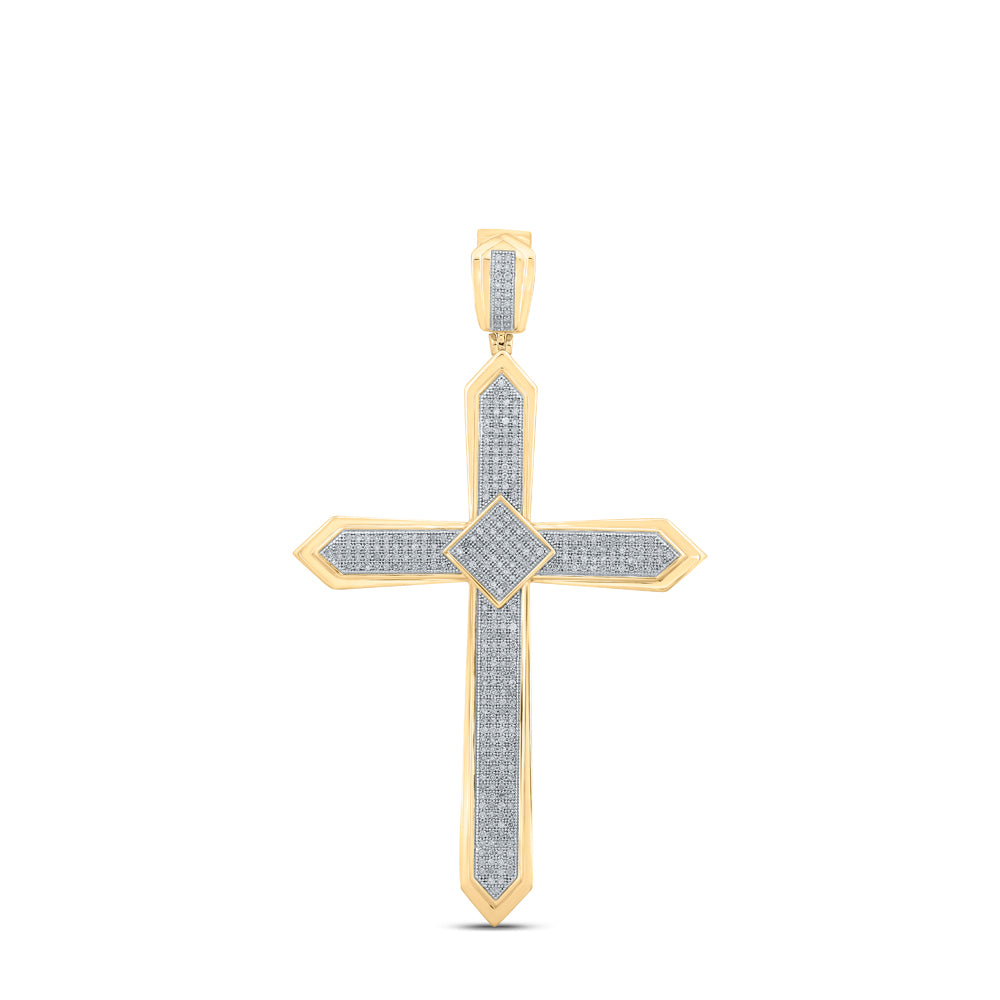 1 Ctw Natural Diamond Hiphop Cross Religious Charm Pendant in 10k Yellow Gold