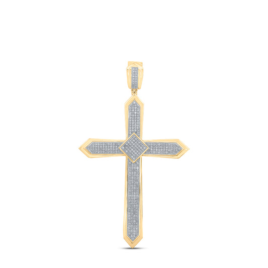 1 Ctw Natural Diamond Hiphop Cross Religious Charm Pendant in 10k Yellow Gold