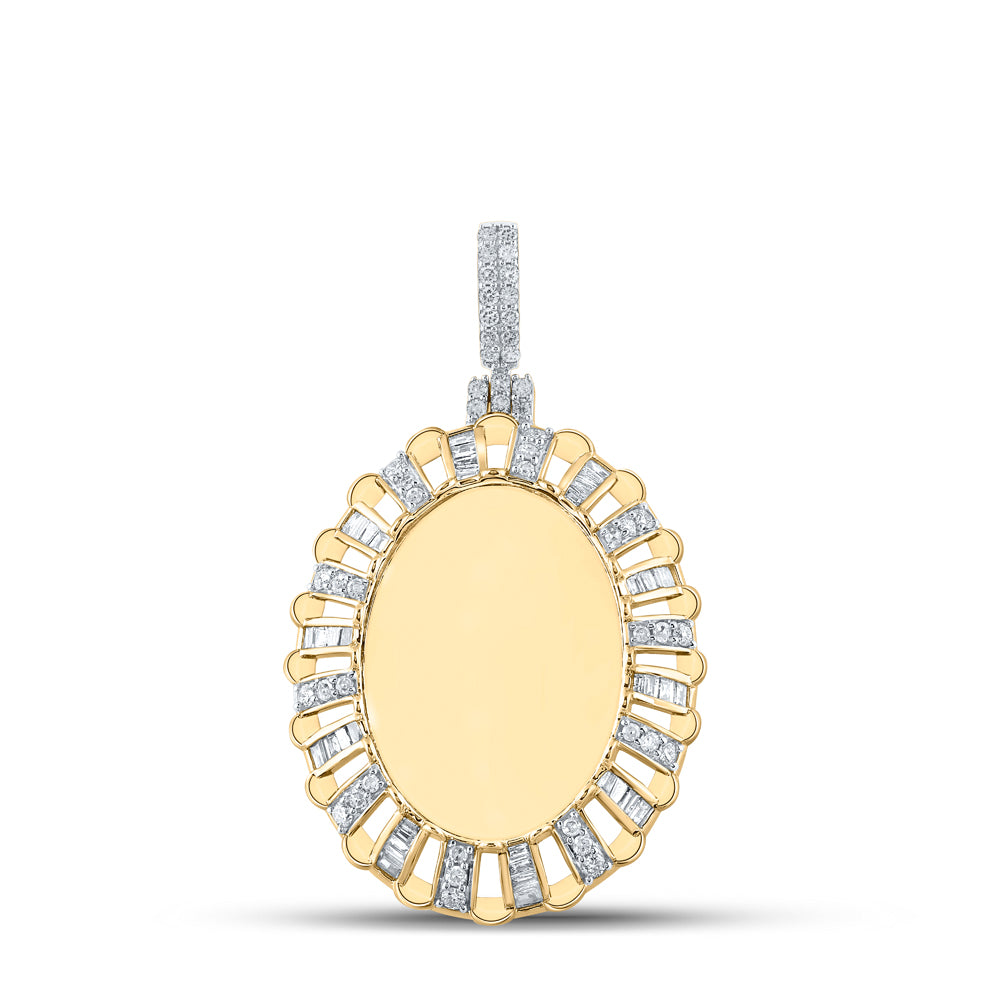 0.96 Ctw Natural Diamond Oval Memory Picture Frame Pendant in 10k Yellow Gold