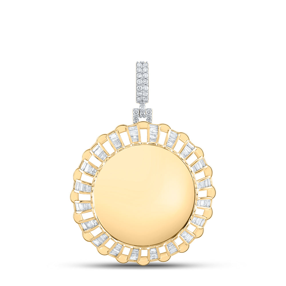 1.05 Ctw Natural Diamond Round Circular Memory Picture Frame Pendant in 10k Yellow Gold