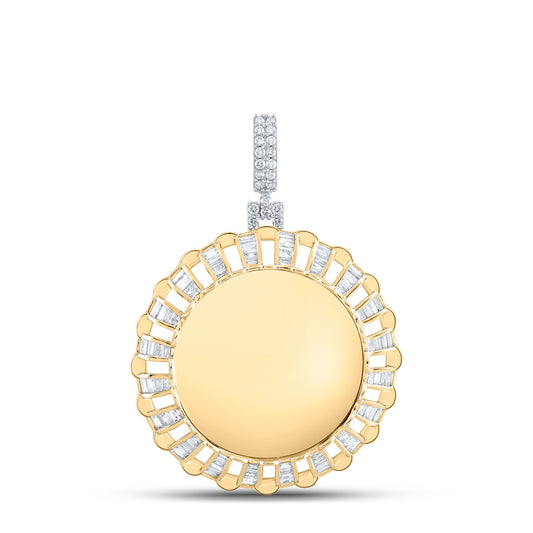 1.05 Ctw Natural Diamond Round Circular Memory Picture Frame Pendant in 10k Yellow Gold