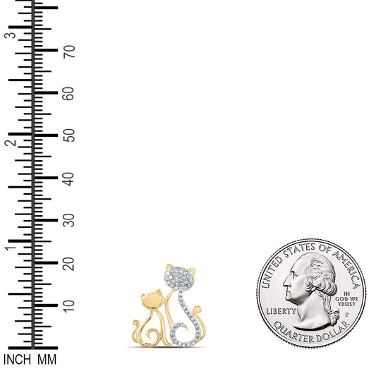 0.12 Ctw Natural Diamond Cat Mom Child Mothers Day Pendant in 10k Yellow Gold
