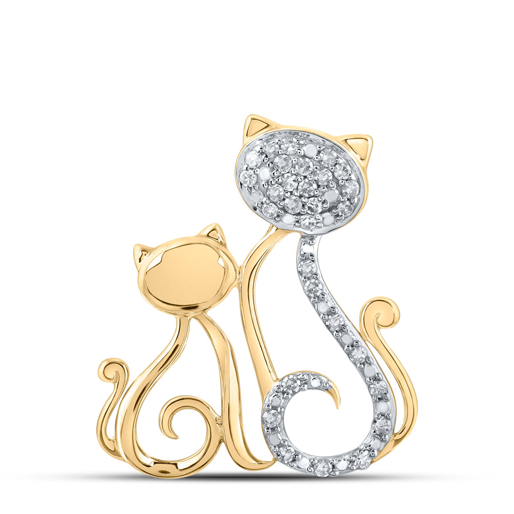 0.12 Ctw Natural Diamond Cat Mom Child Mothers Day Pendant in 10k Yellow Gold