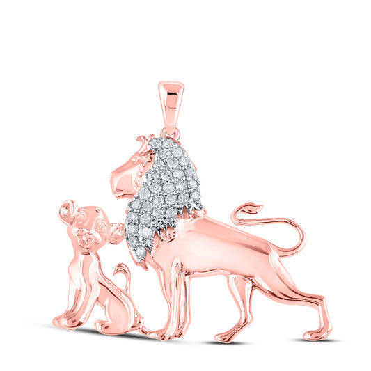 0.18 Ctw Natural Diamond Mother Child Lion Pendant in 10k Rose Gold