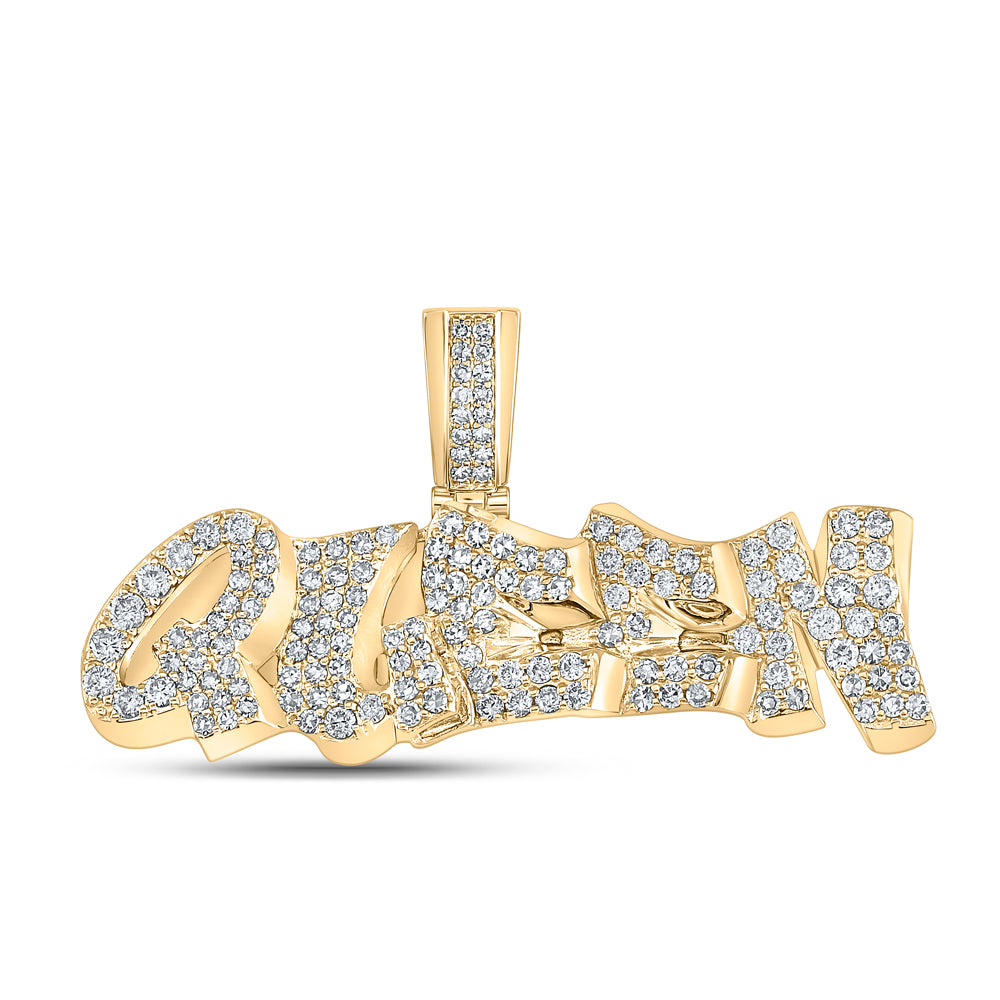 1.2 Ctw Natural Diamond Queen Nameplate Pendant in 10k Yellow Gold