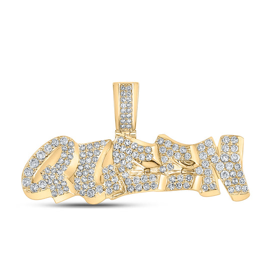 1.2 Ctw Natural Diamond Queen Nameplate Pendant in 10k Yellow Gold