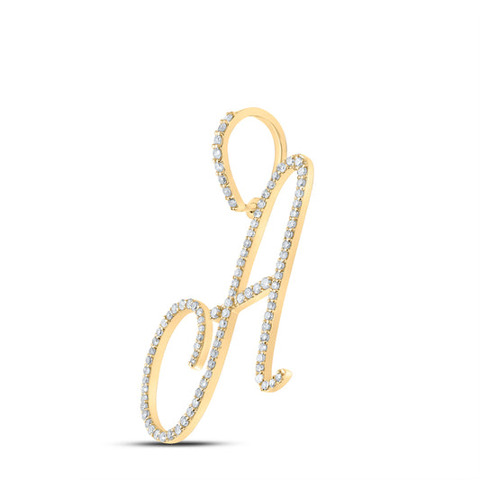 0.52 Ctw Natural Diamond Cursive Script Initial Letter Alphabet A Pendant in 10k Yellow Gold