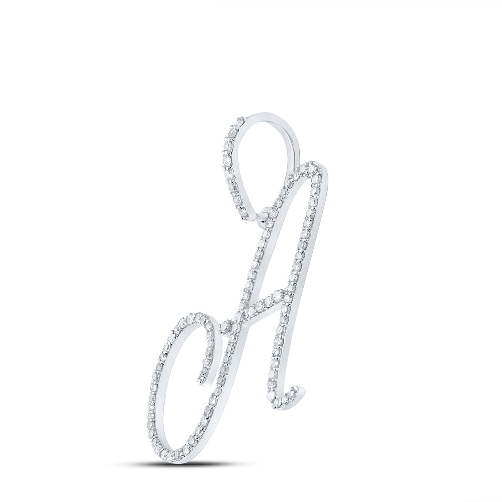 0.55 Ctw Natural Diamond Cursive Initial Letter A Pendant in 10k White Gold