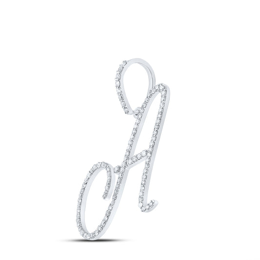 0.55 Ctw Natural Diamond Cursive Initial Letter A Pendant in 10k White Gold