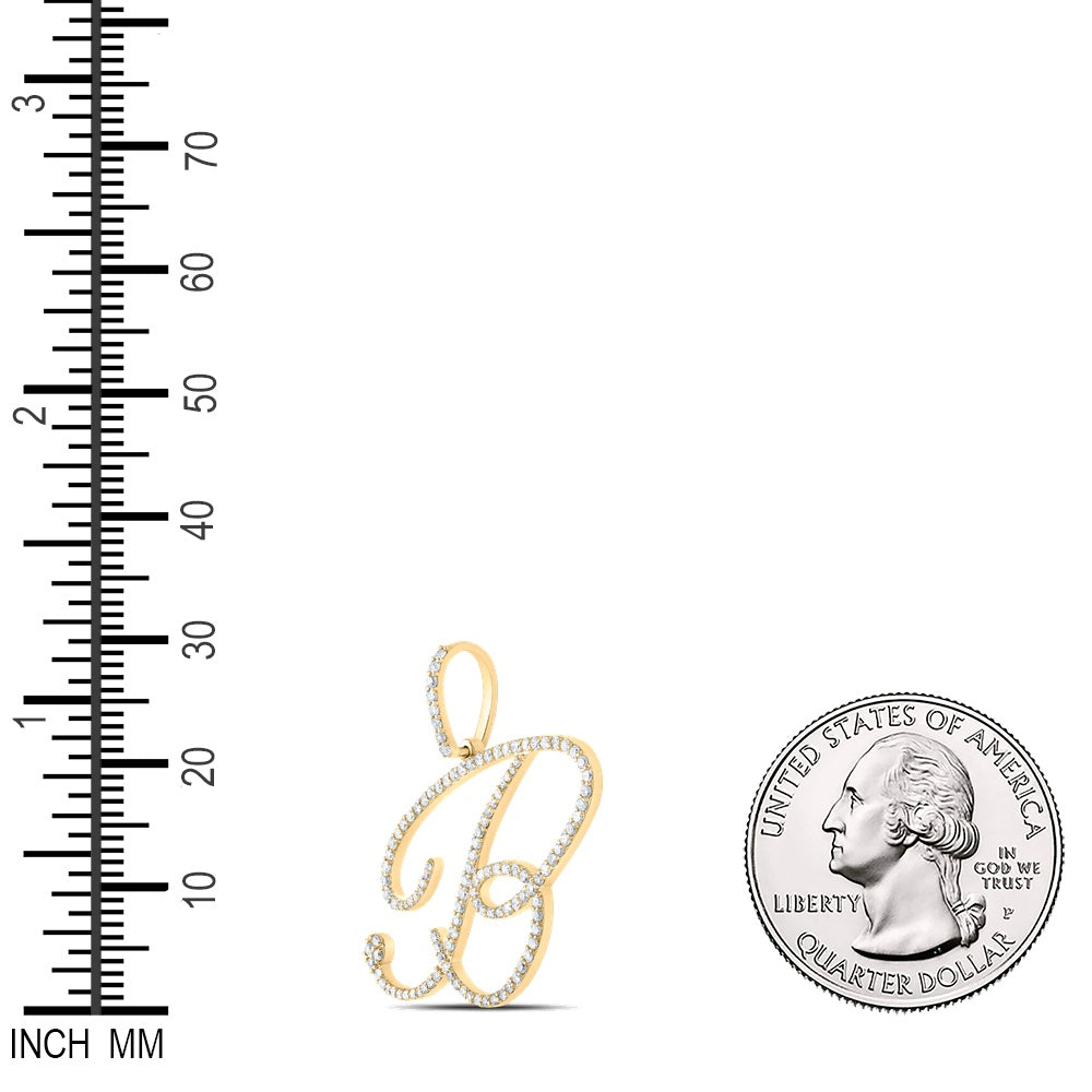 0.77 Ctw Natural Diamond Cursive Initial Letter B Pendant in 10k Yellow Gold