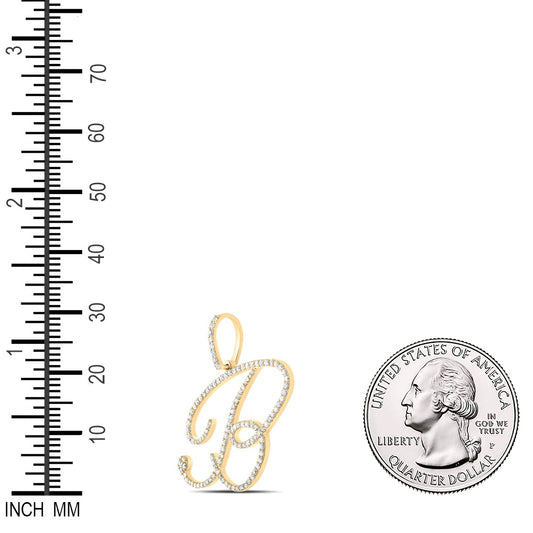0.77 Ctw Natural Diamond Cursive Initial Letter B Pendant in 10k Yellow Gold