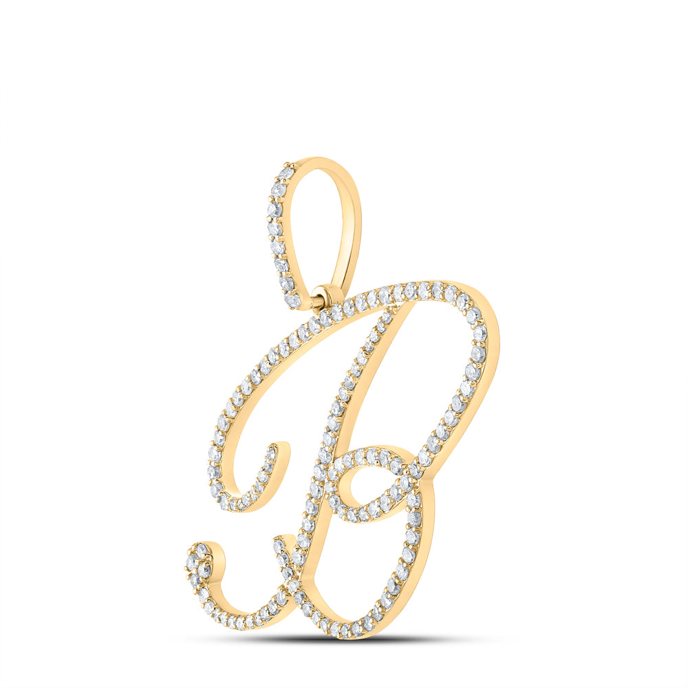 0.77 Ctw Natural Diamond Cursive Initial Letter B Pendant in 10k Yellow Gold