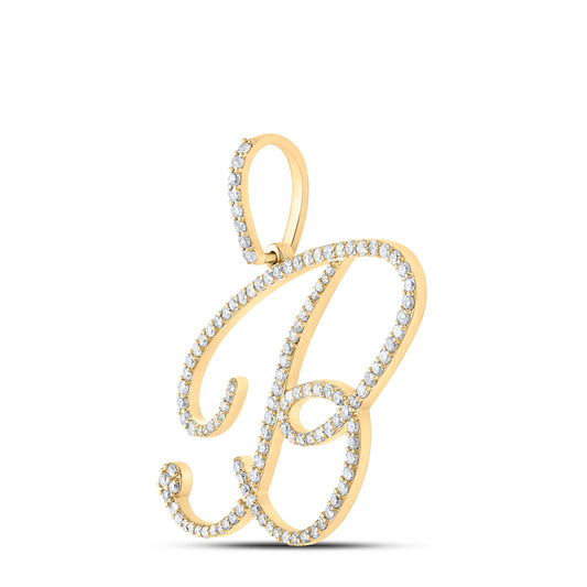 0.77 Ctw Natural Diamond Cursive Initial Letter B Pendant in 10k Yellow Gold