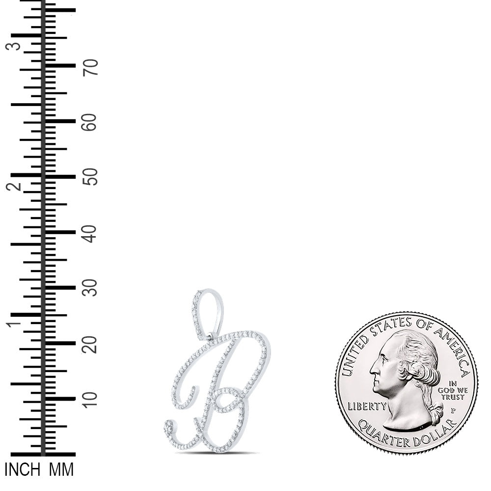 0.78 Ctw Natural Diamond Cursive Initial Letter B Pendant in 10k White Gold