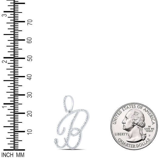0.78 Ctw Natural Diamond Cursive Initial Letter B Pendant in 10k White Gold