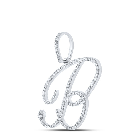 0.78 Ctw Natural Diamond Cursive Initial Letter B Pendant in 10k White Gold