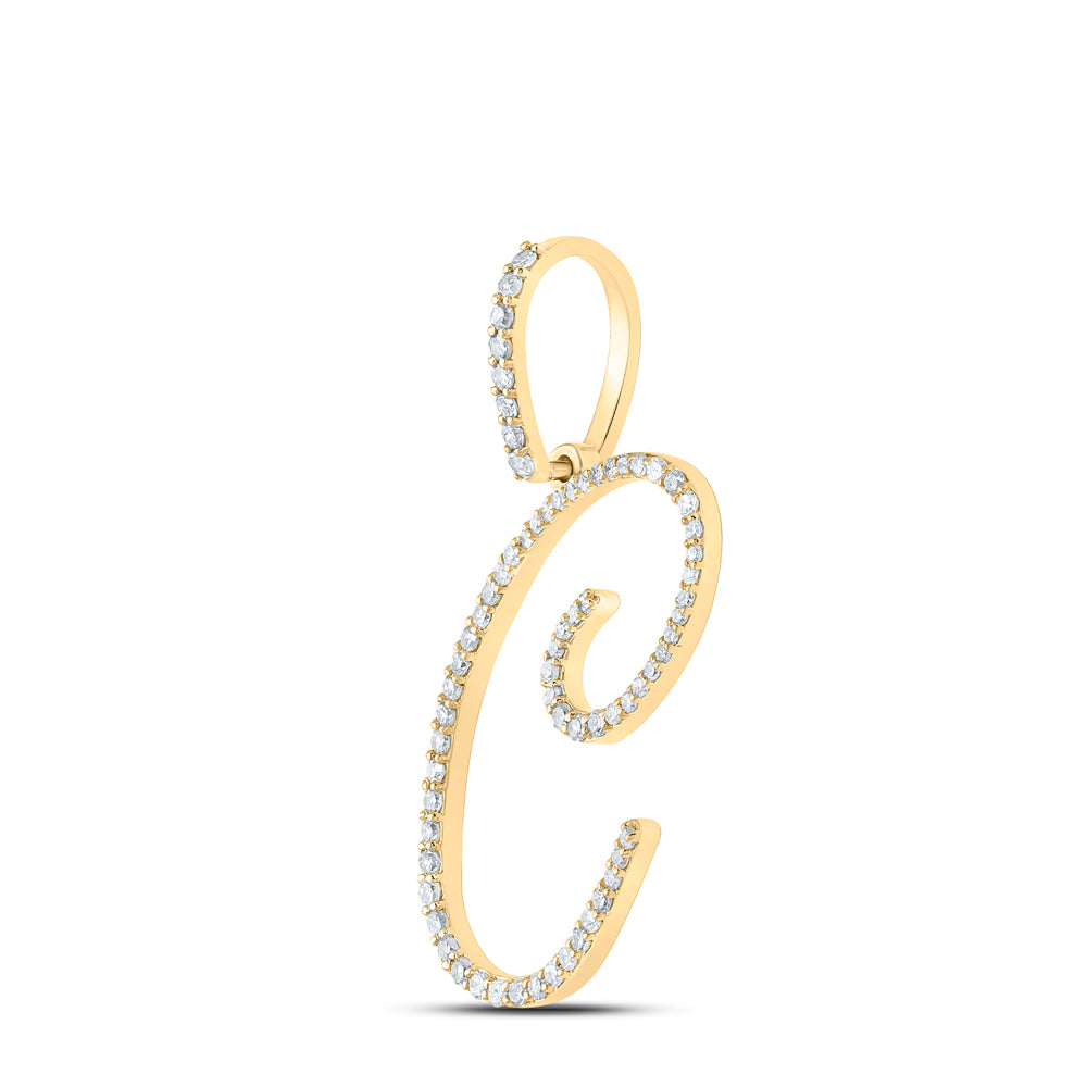 0.38 Ctw Natural Diamond Cursive Initial Letter C Pendant in 10k Yellow Gold