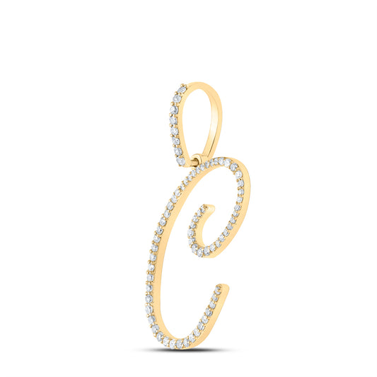 0.38 Ctw Natural Diamond Cursive Initial Letter C Pendant in 10k Yellow Gold