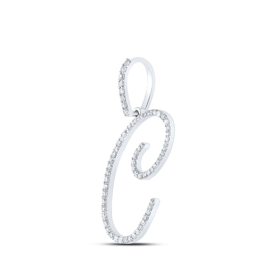 0.38 Ctw Natural Diamond Cursive Initial Letter C Pendant in 10k White Gold