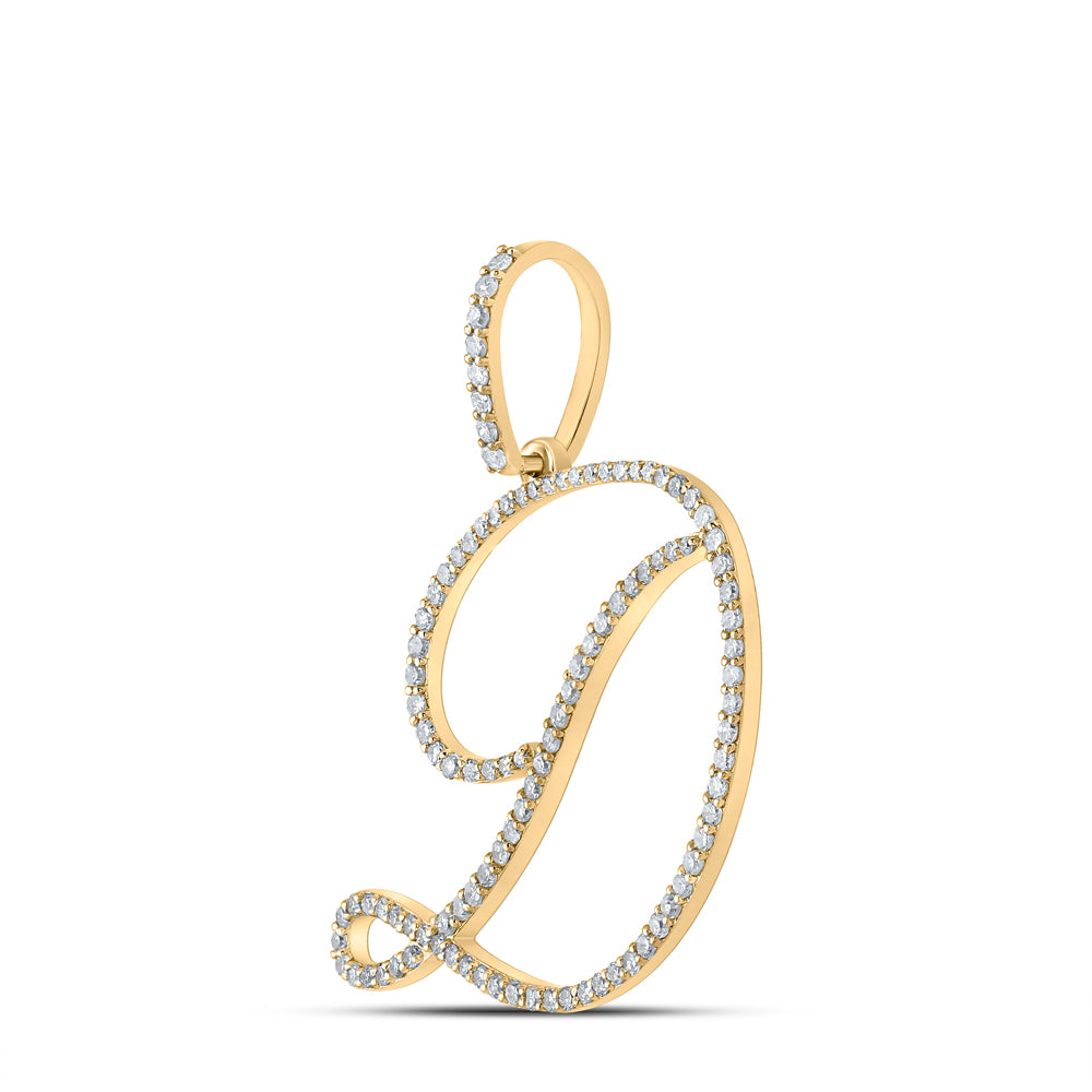 0.6 Ctw Natural Diamond Cursive Initial Letter D Pendant in 10k Yellow Gold